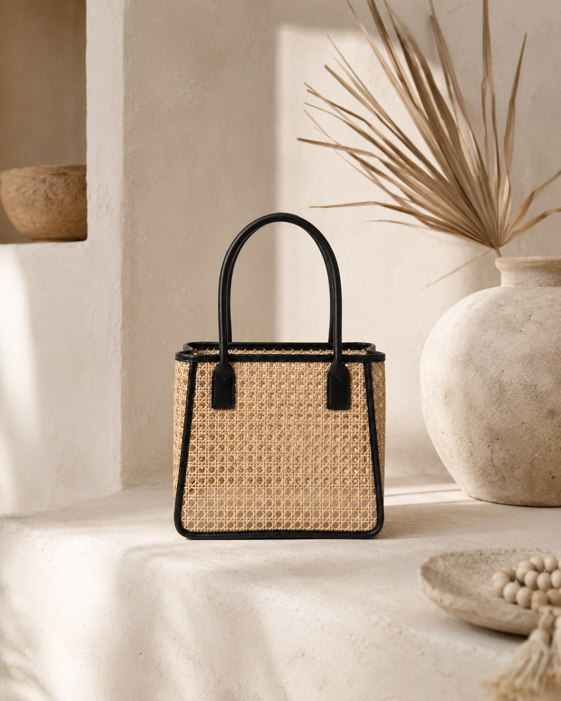 Citra Leather and Rattan Tote Bag
