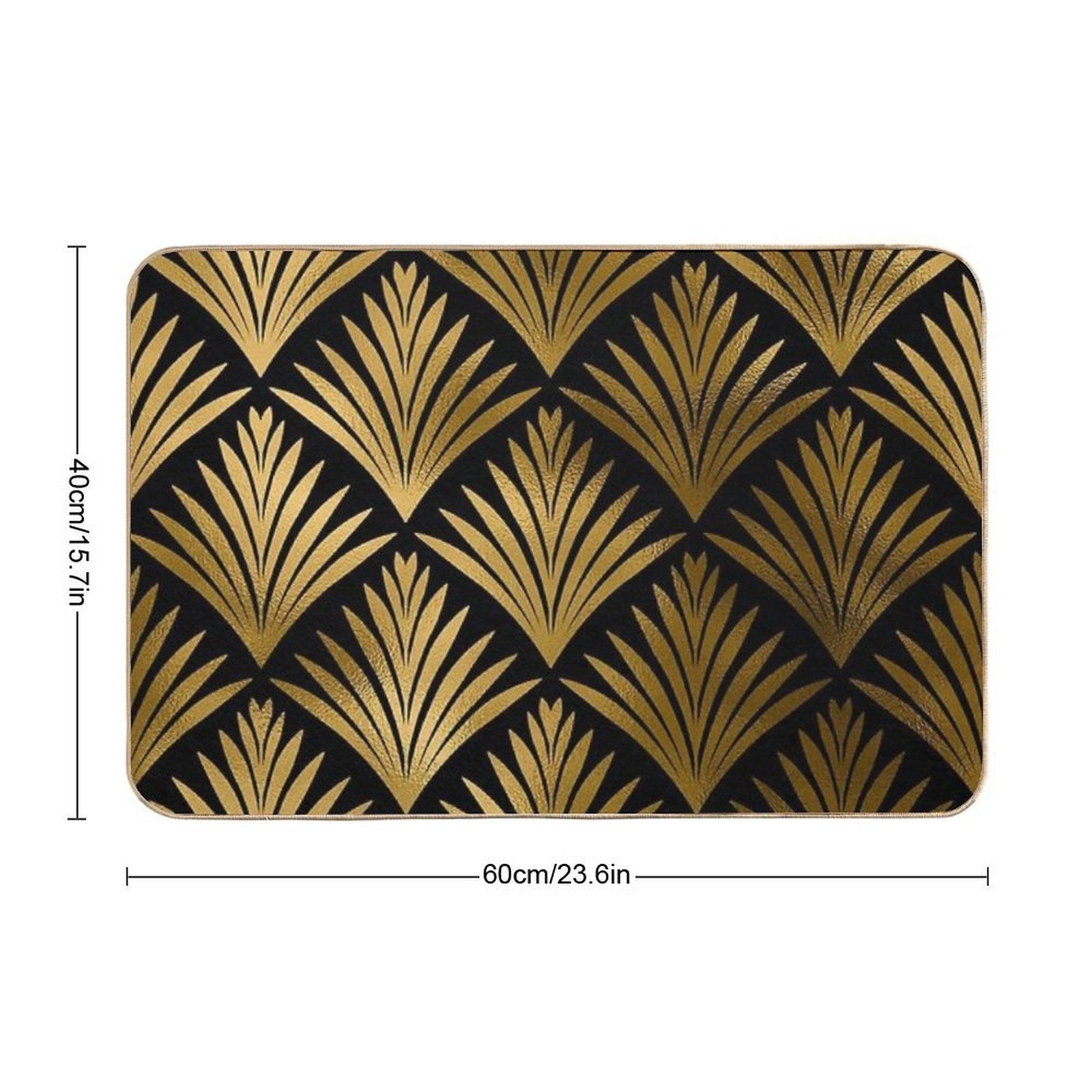 Luxurious Black And Golden Color Art Deco Elegant Pattern Bath Mat