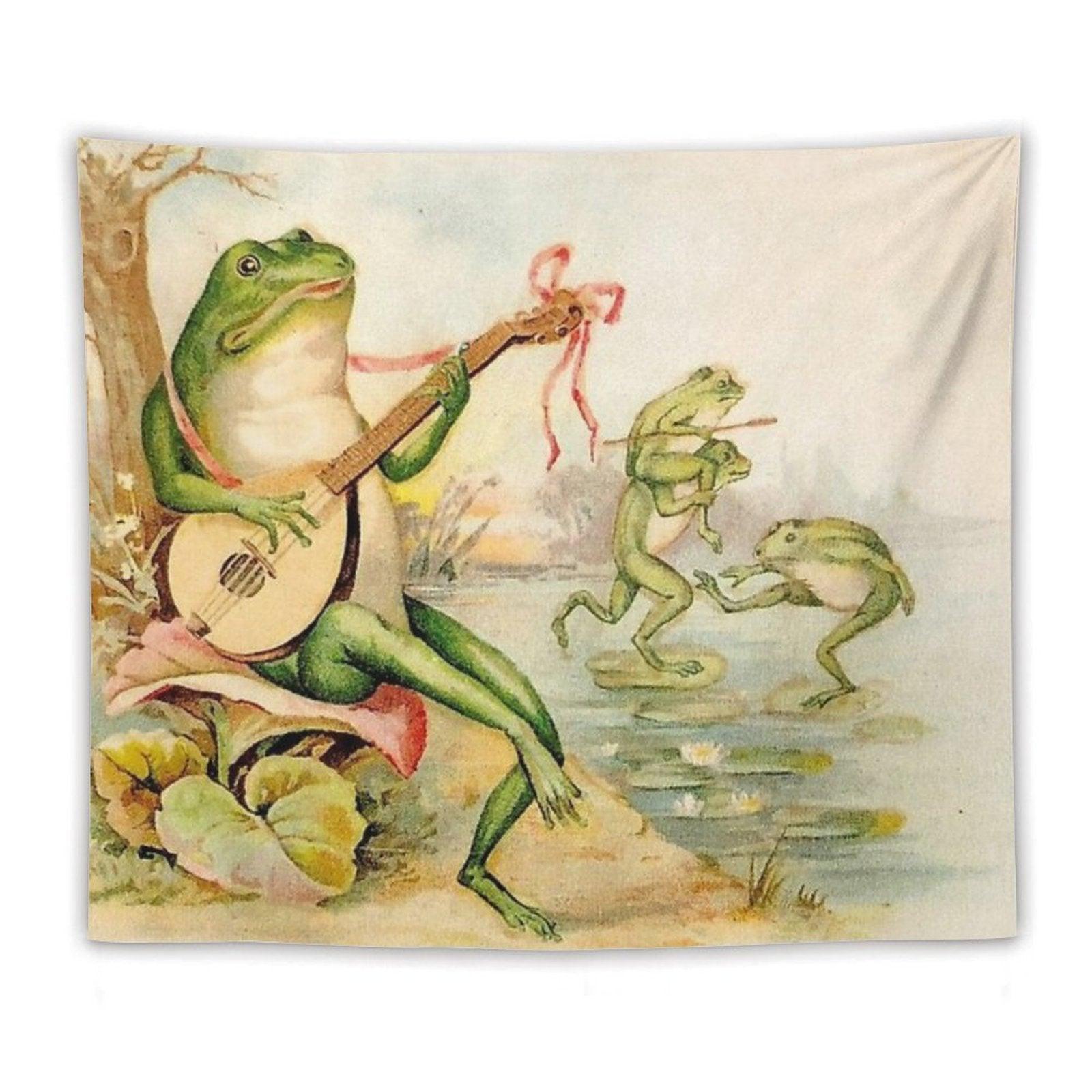 FROG STRUMMING  Vintage Abstract Entertainment Print Tapestry