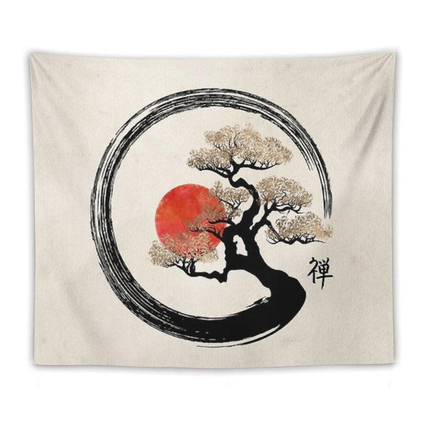 Enso Circle And Bonsai Tree on Canvas Tapestry