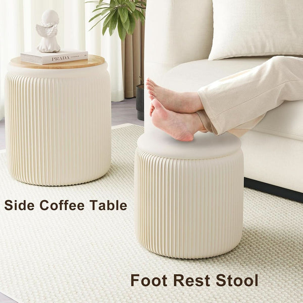 White Velvet Upholstered Storage Ottoman Vanity Set