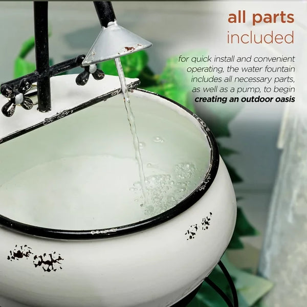 32 in. Tall Outdoor Antique Metal Sink Water Fountain and Stand, White