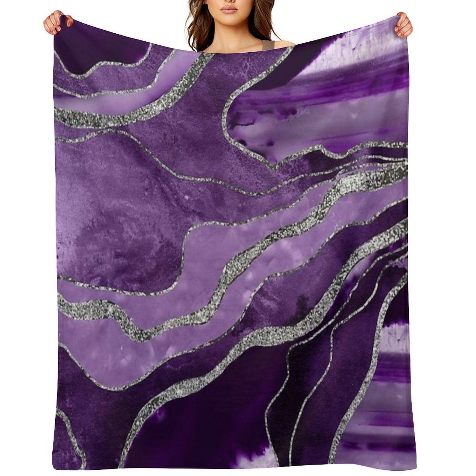 Purple Marble Agate Silver Glam #1 (Photo of Glitter Only - Not Reflective) Throw Blanket