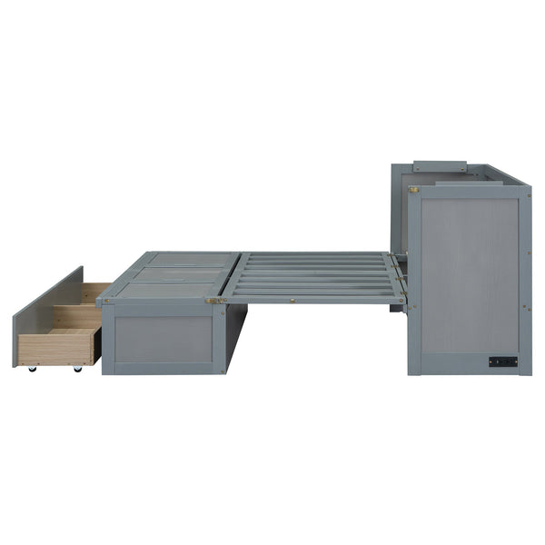 Space-Saving Full Size Murphy Bed with USB Port and Large Drawer Storage