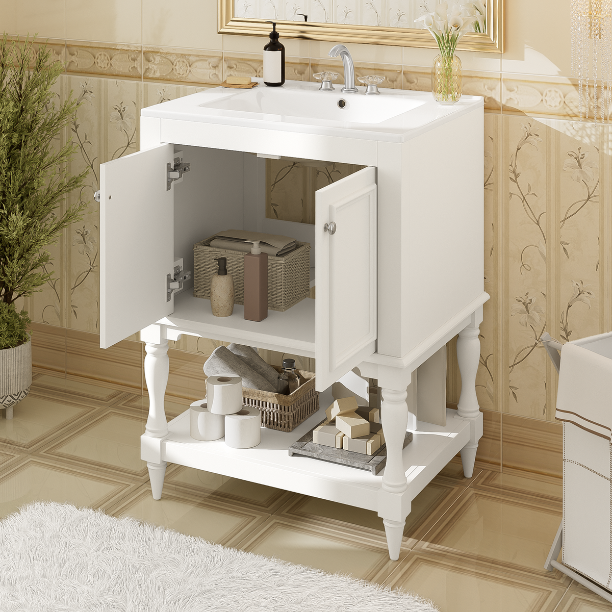 24 Inch Modern Luxury Bathroom Vanity with Ceramic Sink