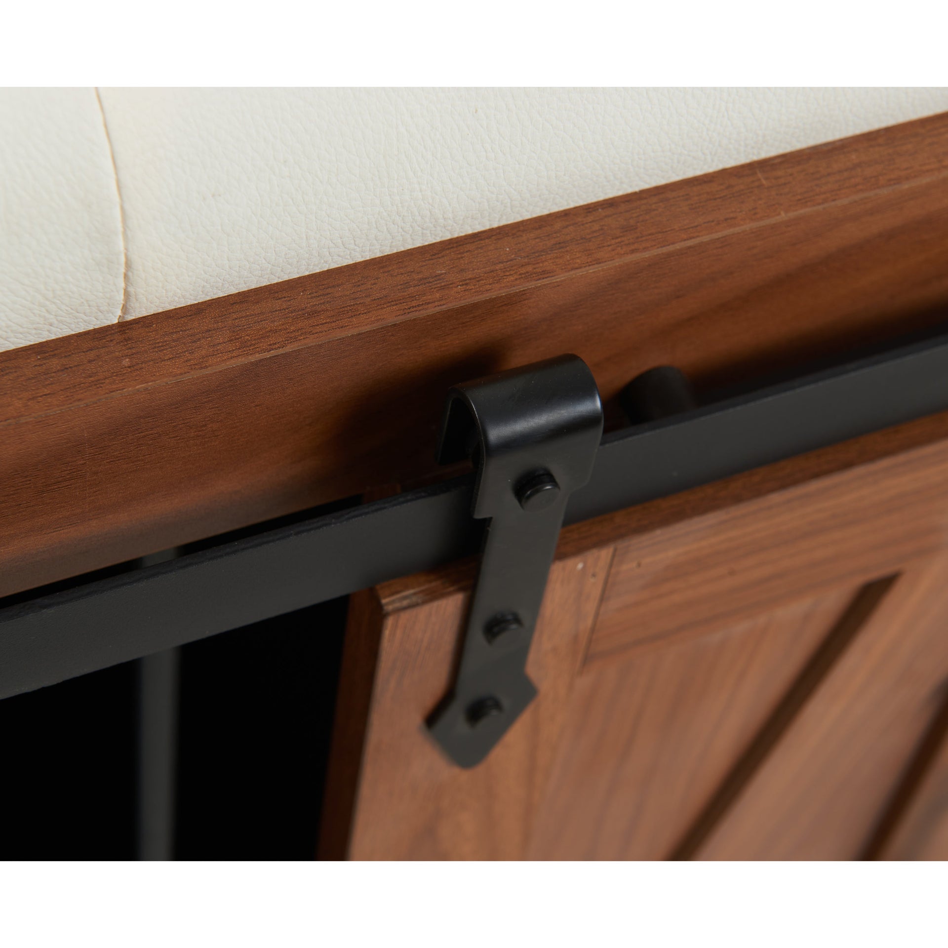 56'L, Furniture Style 2 in 1 Dog Crate with Padded Seat, Sliding Barn Door, Luxury Wooden Dog Kennel, End of Bed Bench Ottoman with Removable Cushion for Bedroom, Living Room, Walnut