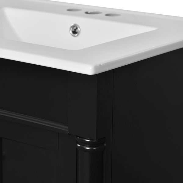 Modern Bathroom Vanity with Top Sink and 2-Tier Large Storage Shelves Cabinet