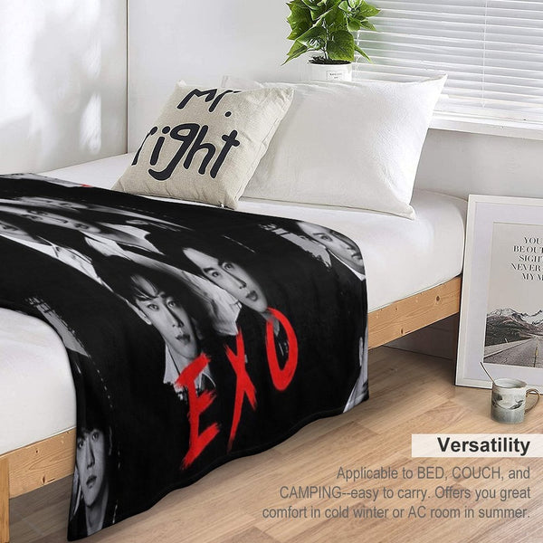 EXO Kpop Group Members Black And White Korean Kpop RGB Color Design Wrinkle-free Throw Blanket