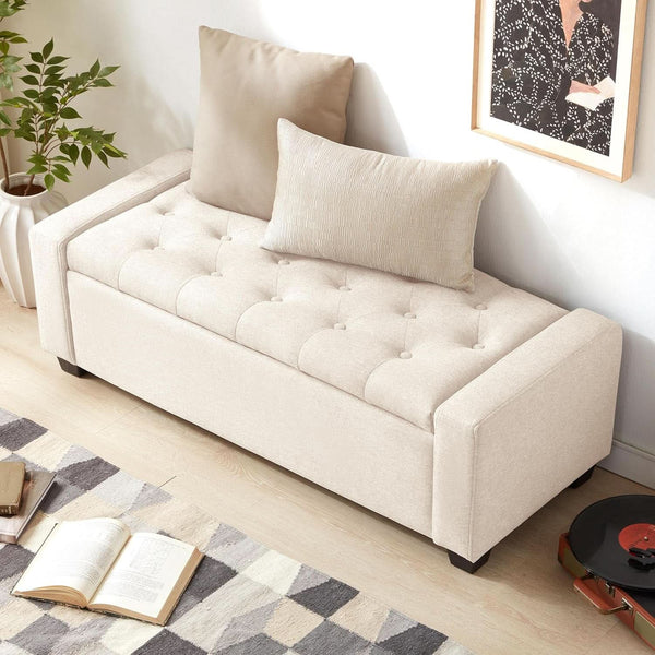 48 Inch Storage Unit Ottoman Bench Upholstered Beige