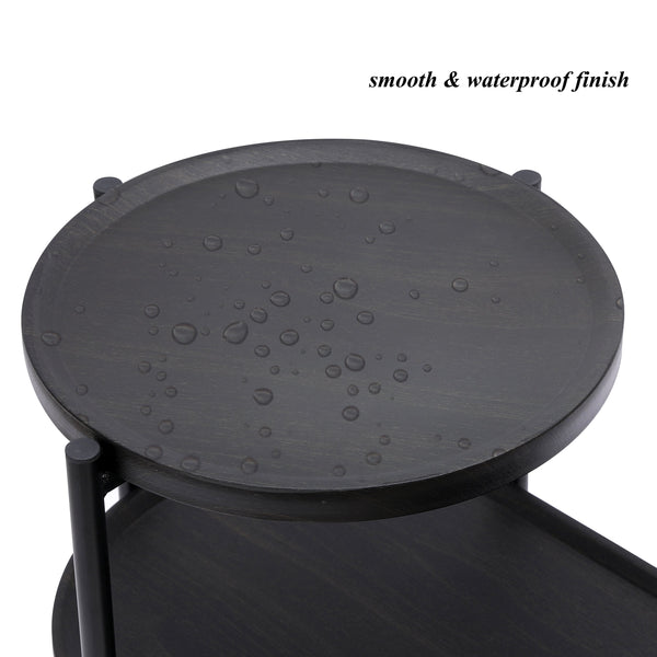 Close-up of the waterproof round tabletop on the 2 Tier Oval End Table, highlighting its smooth and water-resistant finish.