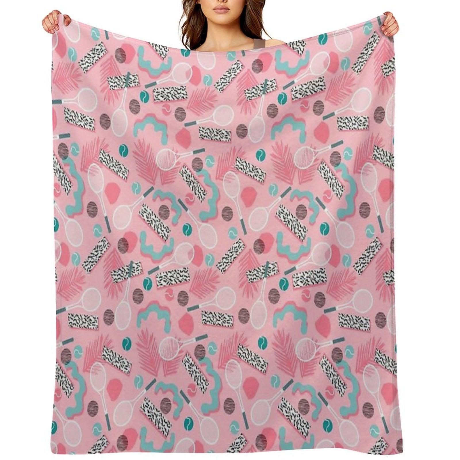 Playa' - Tennis Sports Full Court Action Hipster Abstract Minimal Retro Memphis Squiggle Pattern Throw Blanket