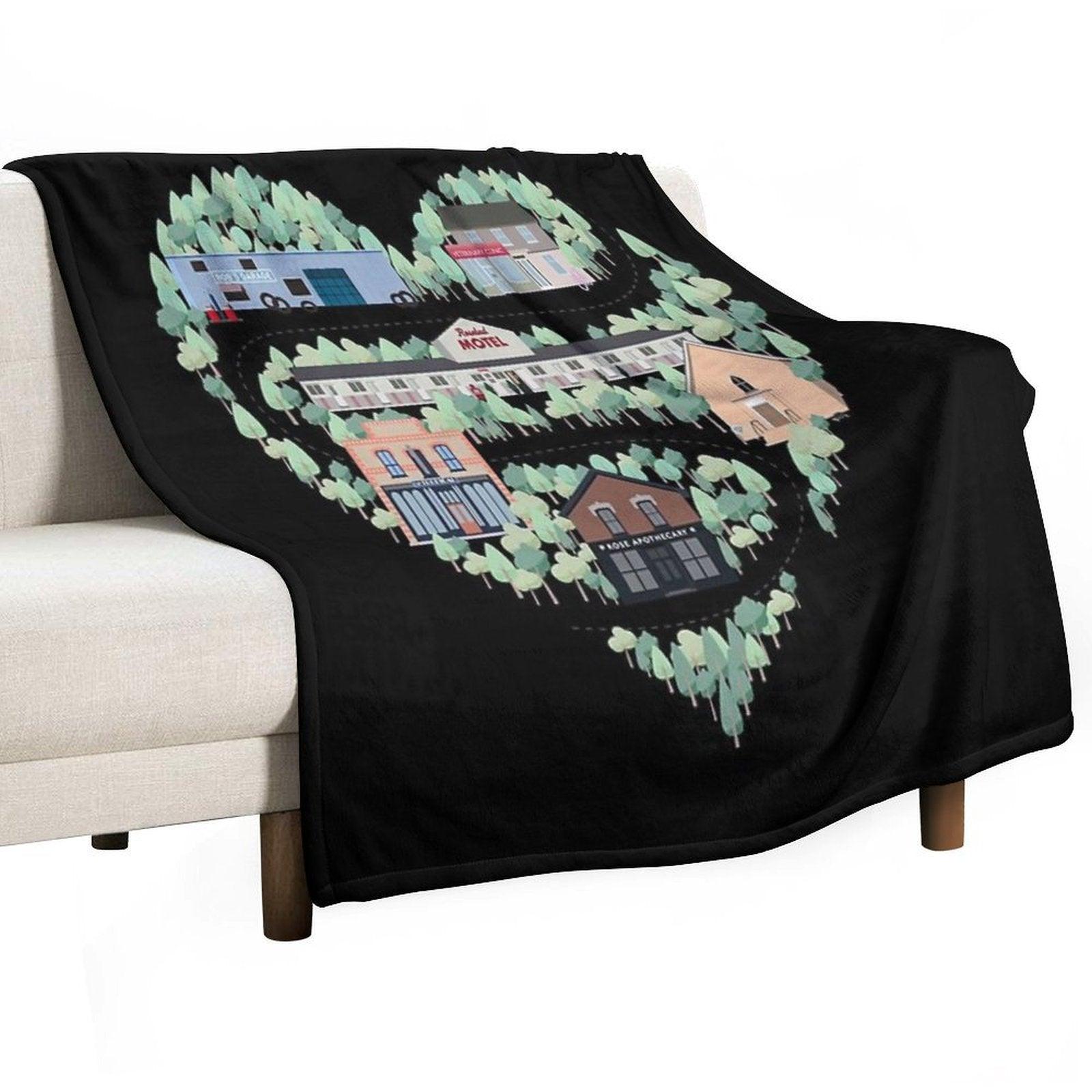 I Love The Town of Schitt's Creek, Where Everyone Fits In. From The Rosebud Motel to Rose Apothecary, A Drawing of The Schitt's Throw Blanket