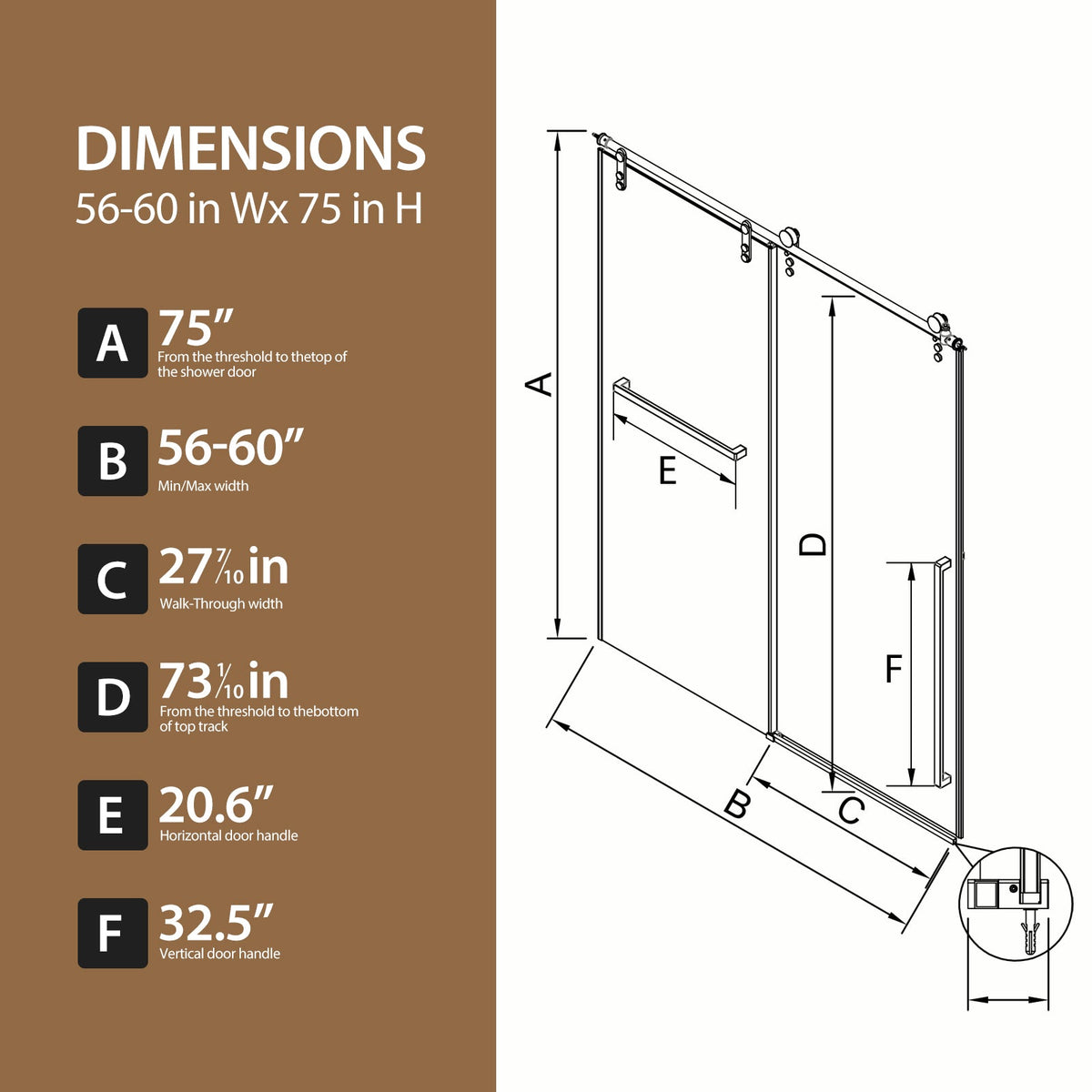 Matte Frameless Sliding Shower Door 56
