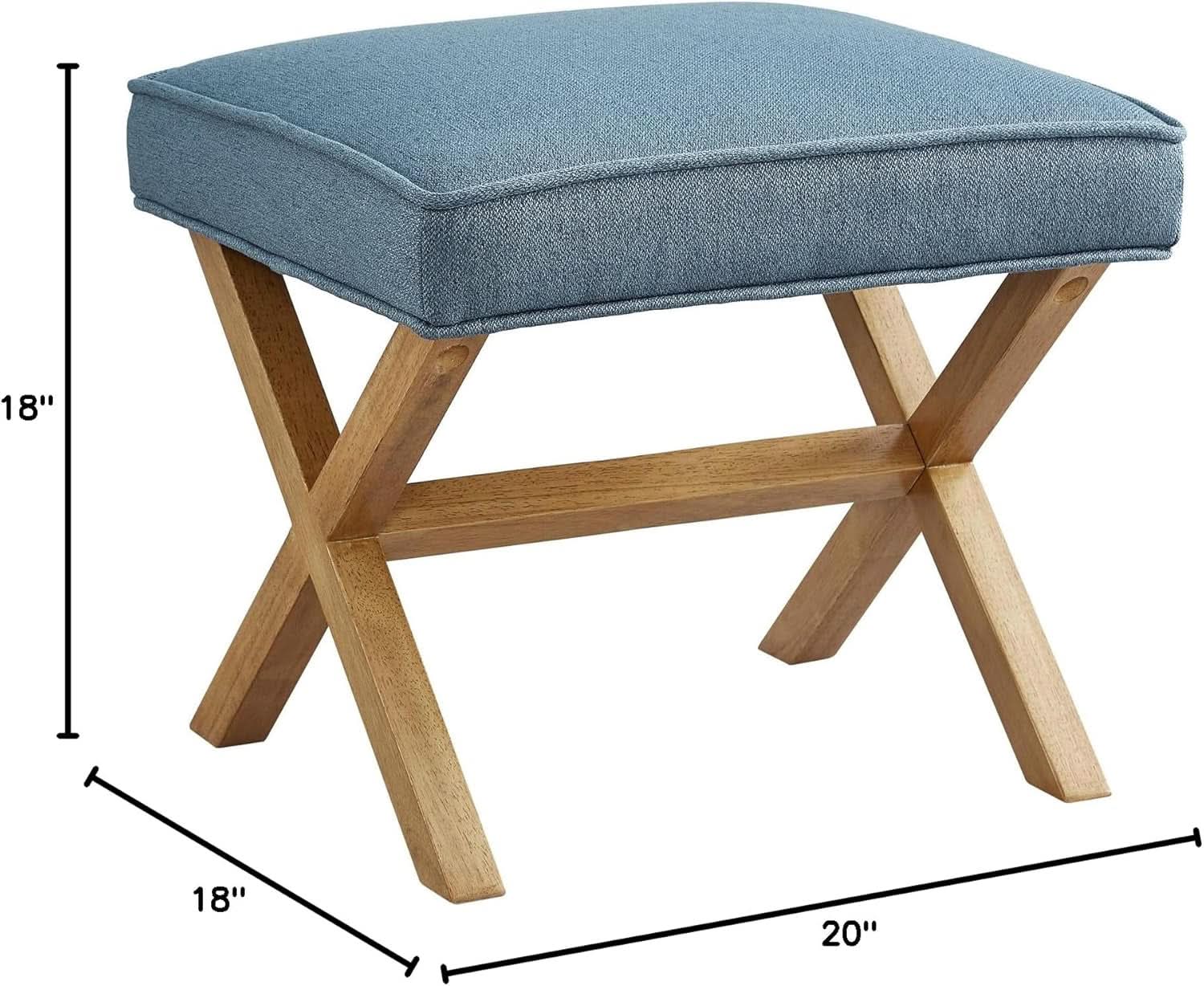 Indigo Blue Upholstered Ottoman Foot Stool 20Wx18Dx18H