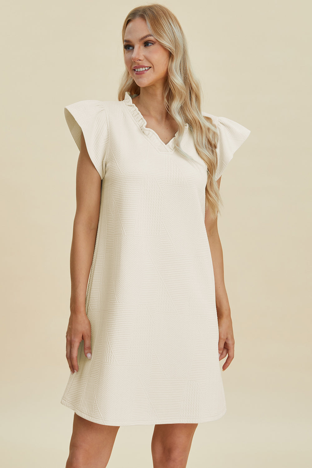 Double Take Full Size Ruffled V-Neck Cap Sleeve Dress – Ruffled V-Neck Dress, Cap Sleeve Dress, Elegant Ruffled Dress, Flattering V-Neck Dress, Stylish Full-Size Dress, Comfortable Ruffle Dress, Chic Cap Sleeve Dress