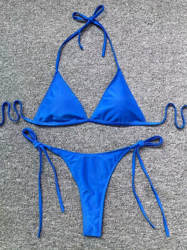 Bikini Leopard Print 2 Piece Swimsuit for Women – High Cut Lace-Up Backless Flattering Bikini Set with Halter Spaghetti Strap – Stretchy Sexy and Stylish Swimwear for Pool Beach and Summer Vacation