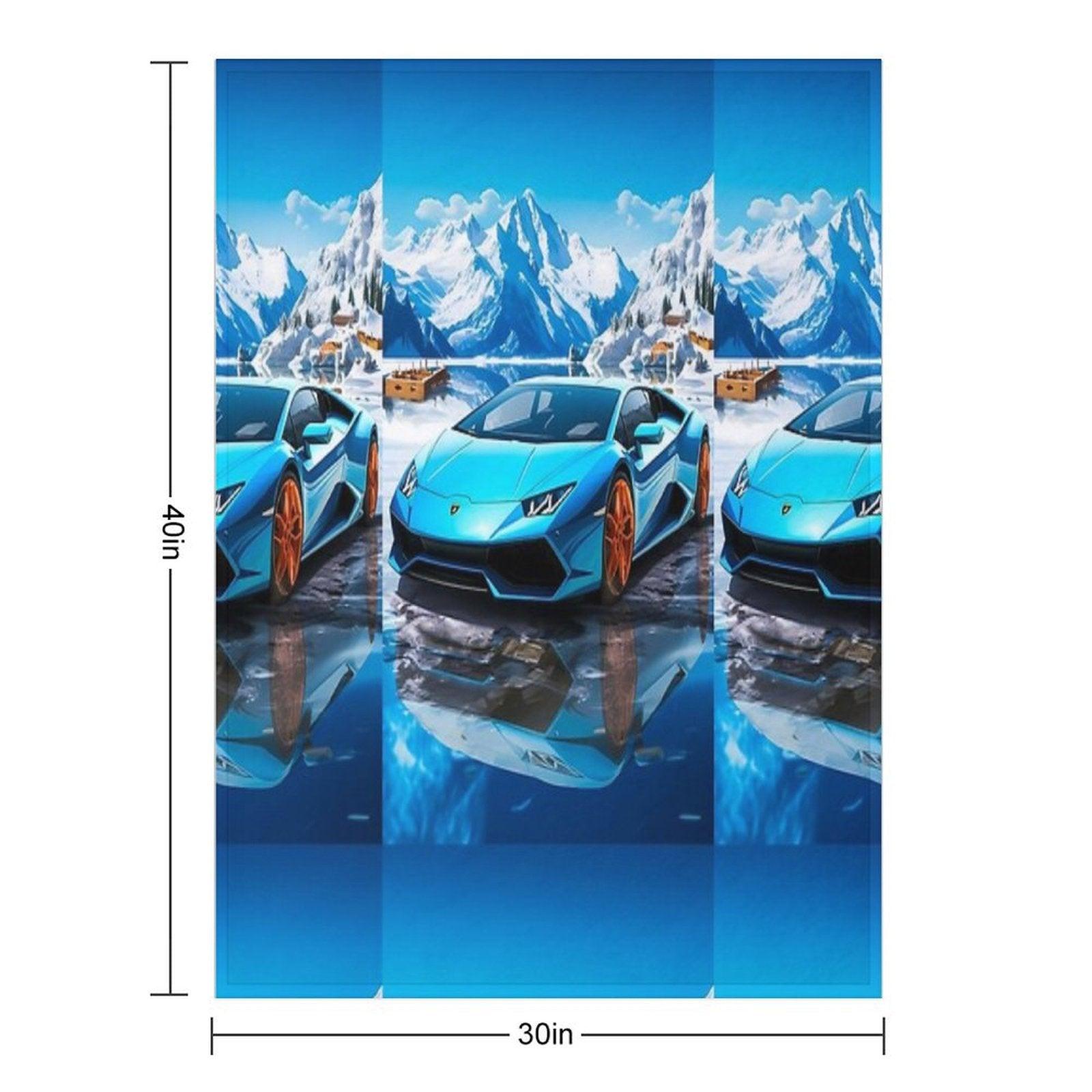 Blue Lamborghini Huracan, Icy Majesty Supercar, Sports Car On Snowy Alpine Backdrop, High Octane Wall Art Throw Blanket