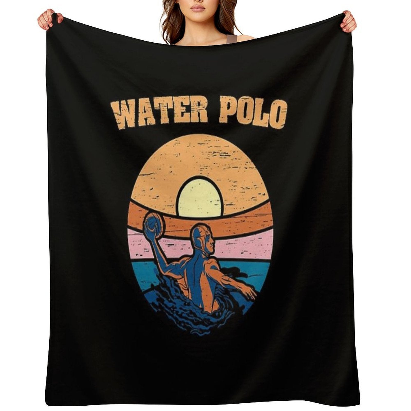 Water Polo Swim Sport Retro Water Polo Sustainable Throw Blanket