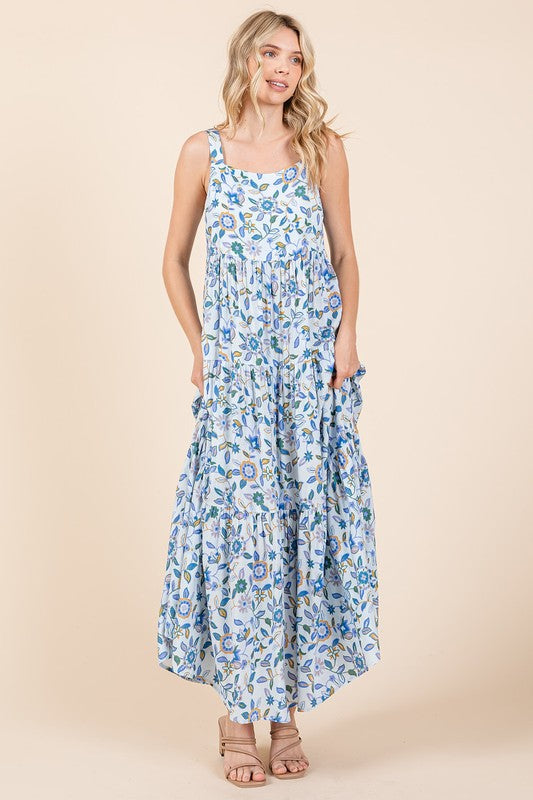 New Flower Print Tiered Sleeveless Empire Maxi Dress – Elegant, Playful and Feminine Floral Maxi Dress with Whimsical Layers