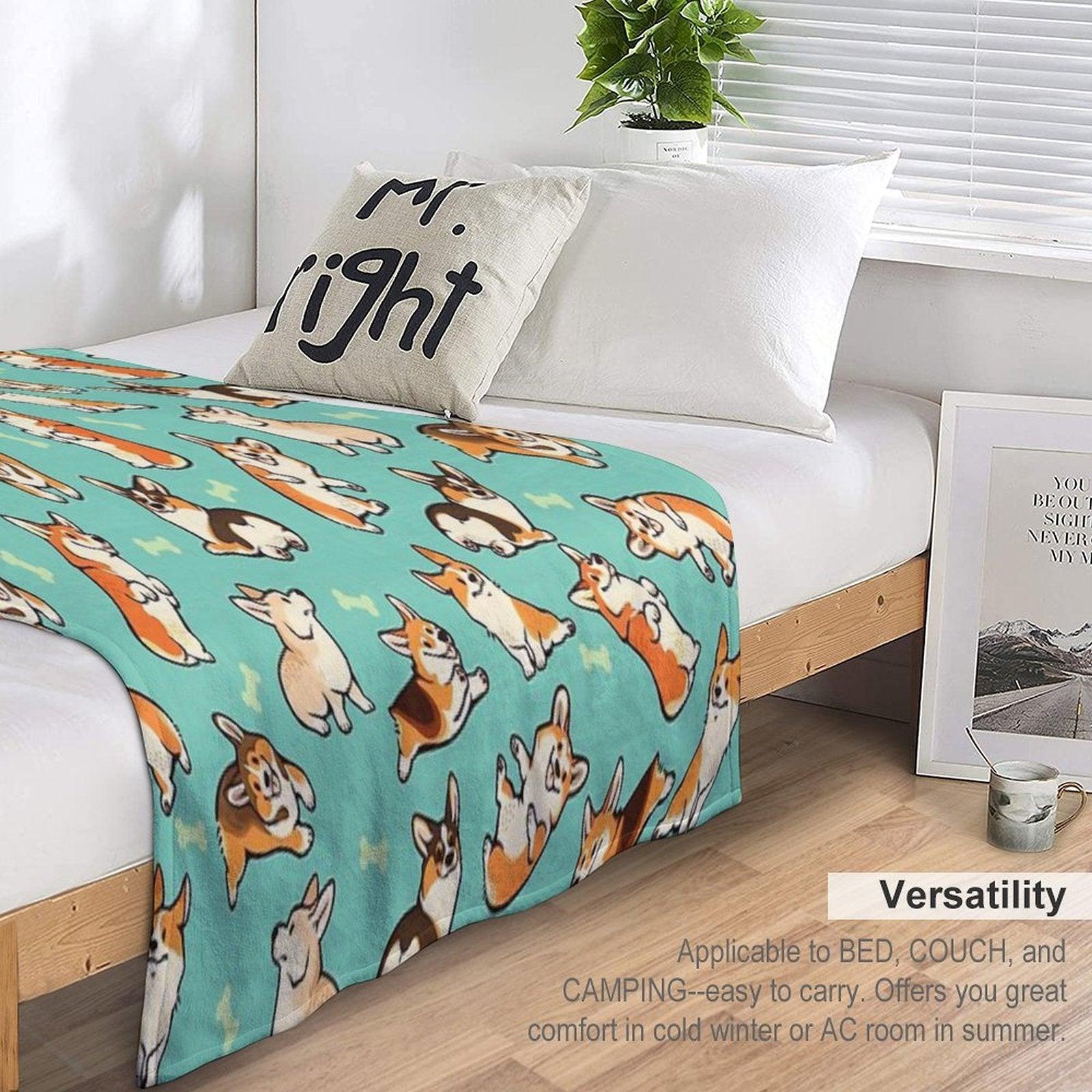 Jolly Corgis in Green Throw Blanket