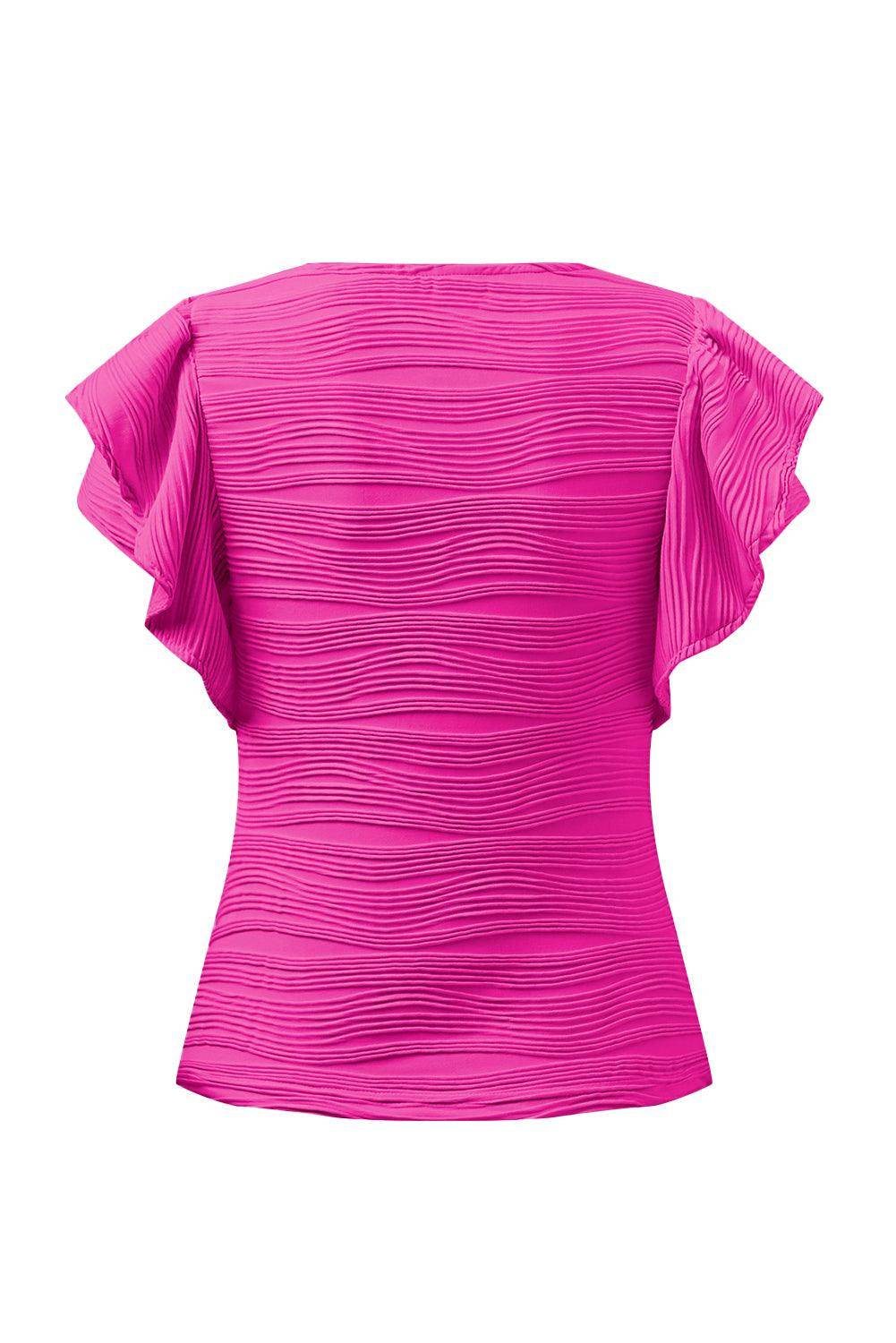 Textured Round Neck Cap Sleeve Top for Casual Style