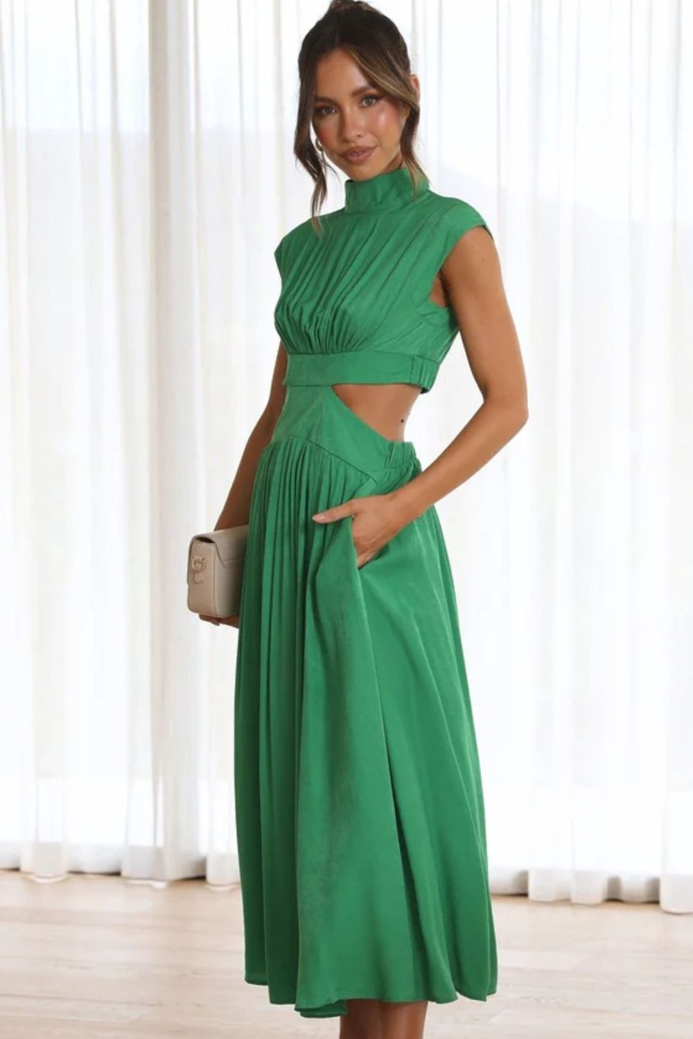 Modern Cutout Mock Neck Sleeveless Ruched Dress Elegant Dress For Women