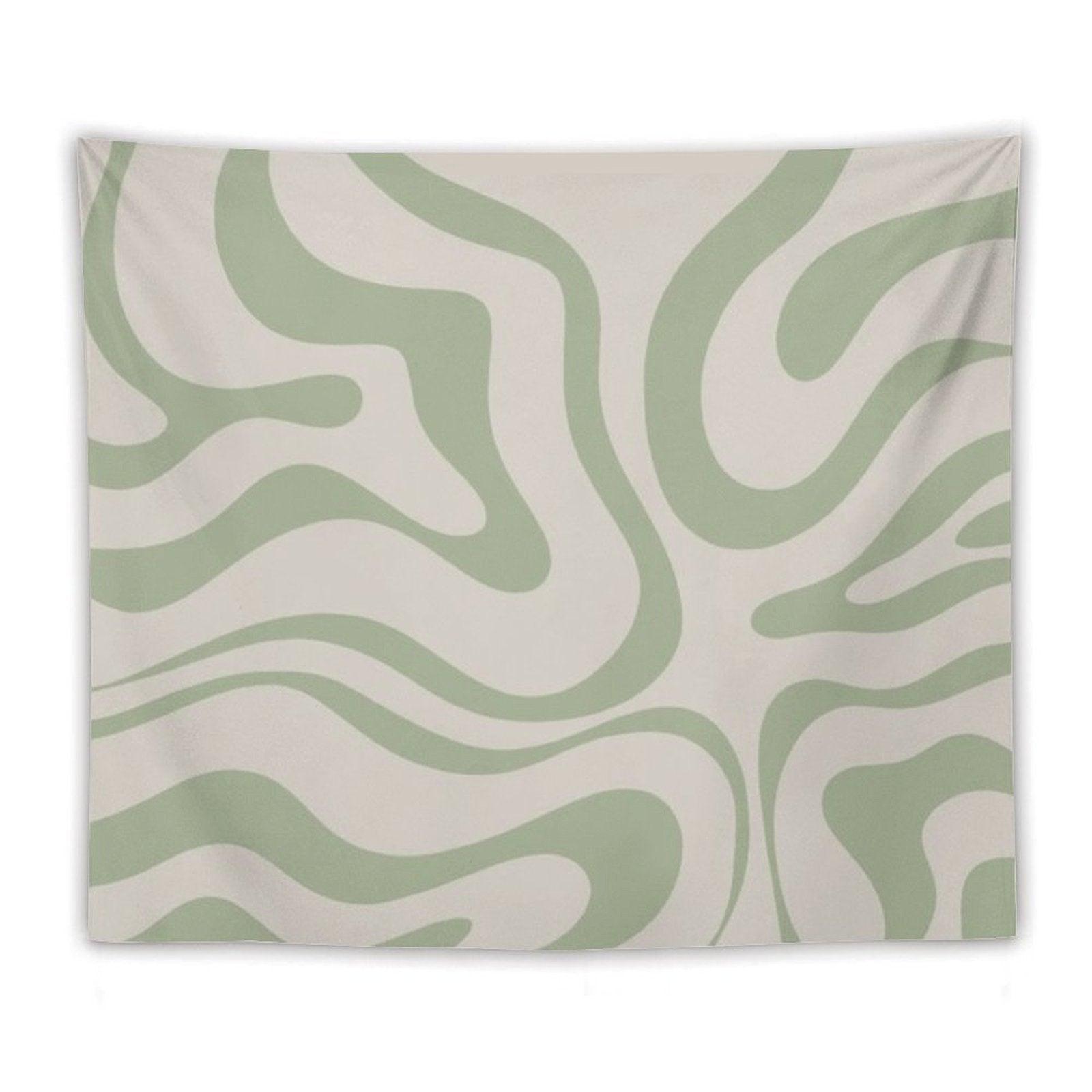 Liquid Swirl Abstract Pattern in Beige And Sage Green Tapestry