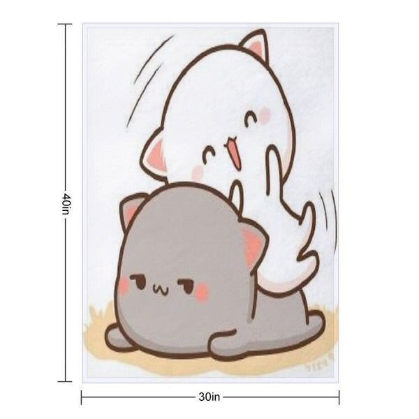 Peach Sitting on Goma - Mochi Peach Cat Machine-washable Throw Blanket