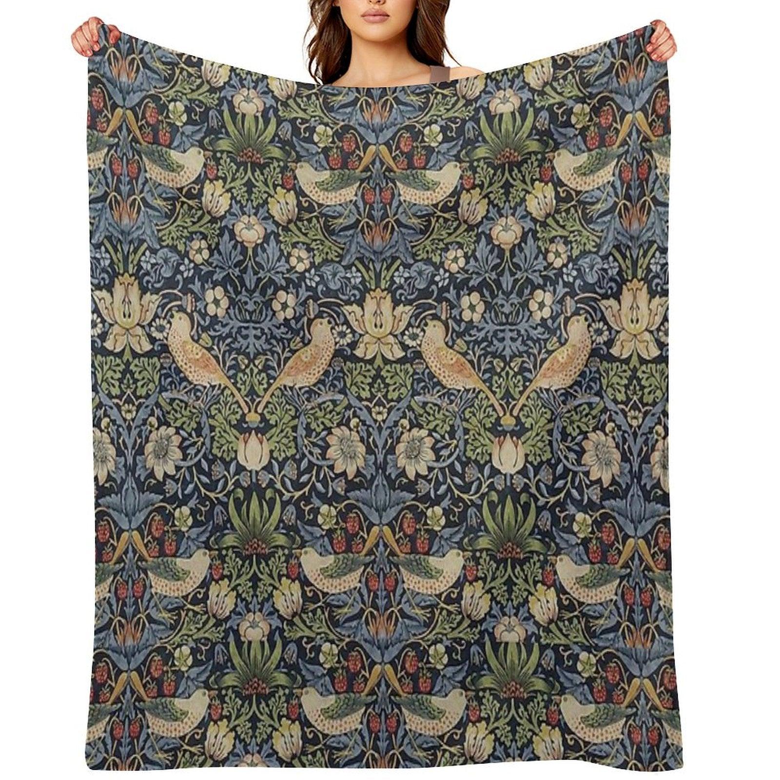 William Morris Strawberry Thief Pattern Throw Blanket