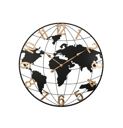36 Inch Large Black Metal World Map Wall Clock, Modern Silent Decorative Accent