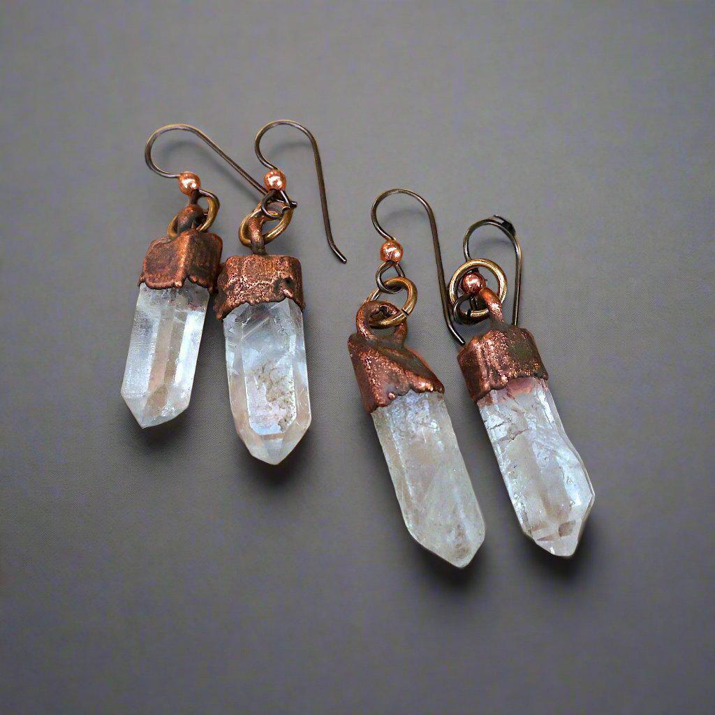 Raw Quartz Earrings - Electroformed Copper | Handmade by Blackbird & Sage