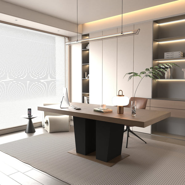 Beige and Brown Extendable Dining Table