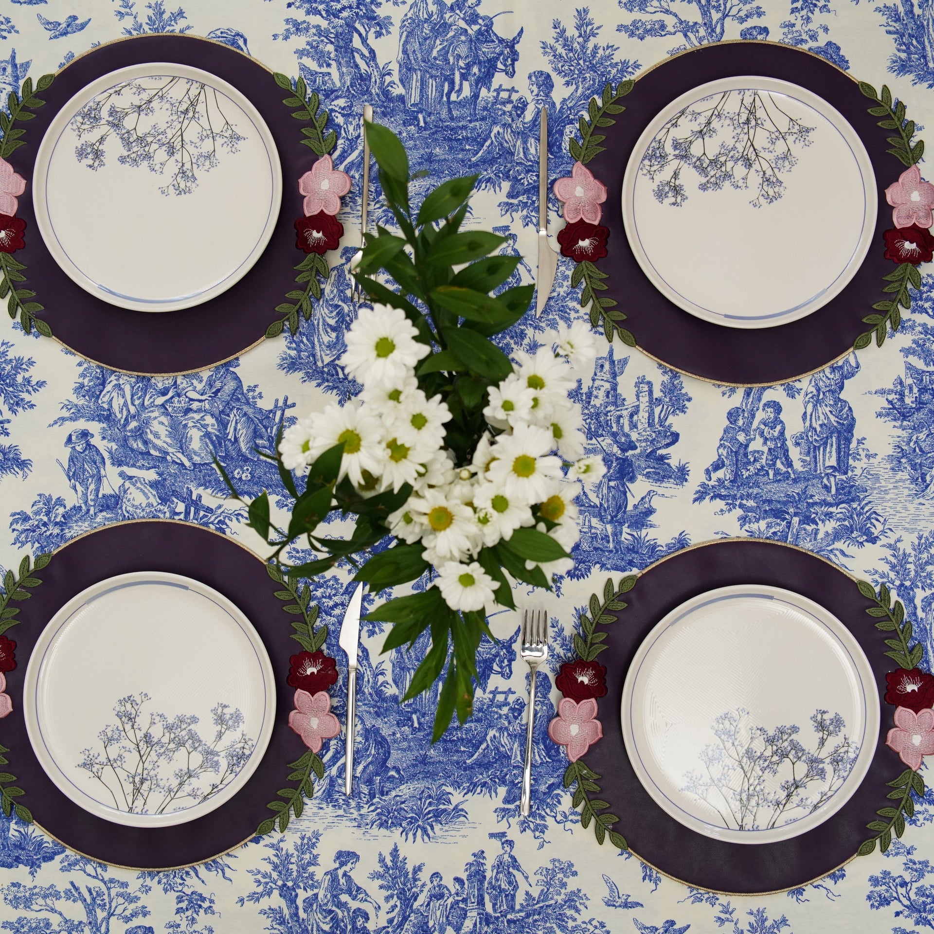 SPRING TABLE DECOR – JASMINE PURPLE ORANGE ROUND FAUX LEATHER PLACEMAT