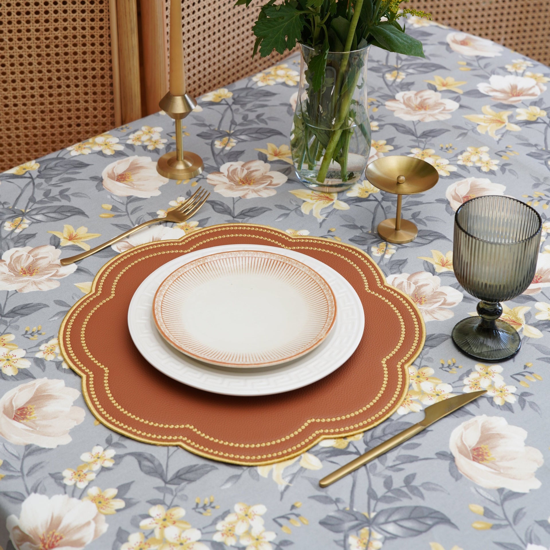 NURTURE BROWN GOLD SCALLOPED FAUX LEATHER PLACEMAT