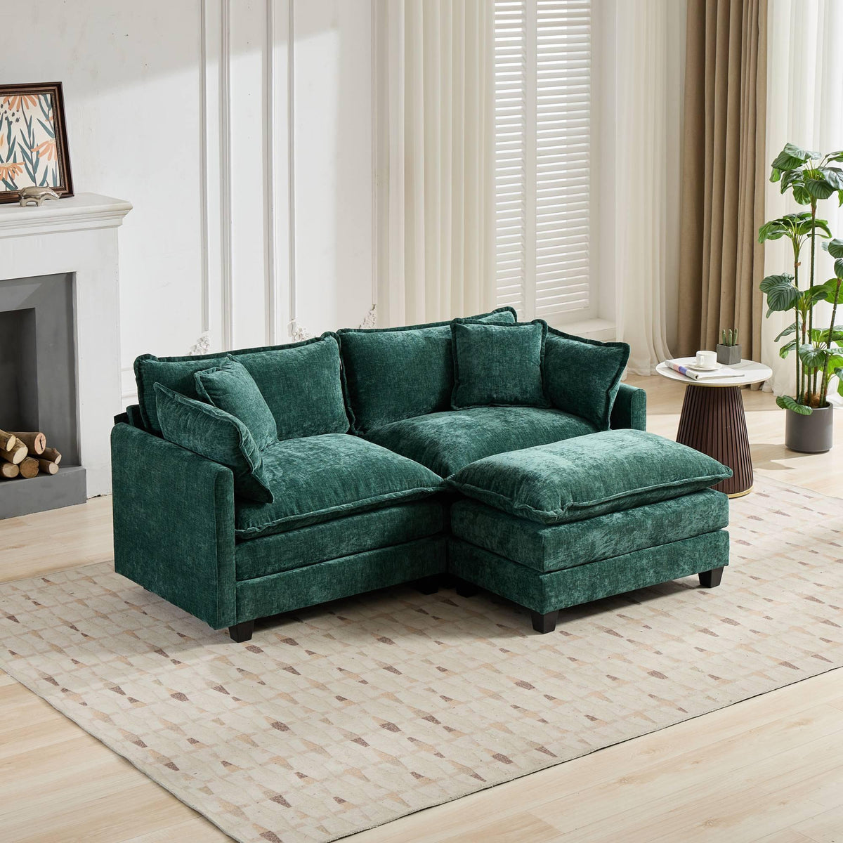 Cloud  LoveSeat Sofa (Ottoman is not included) Chenille Fabric in Green