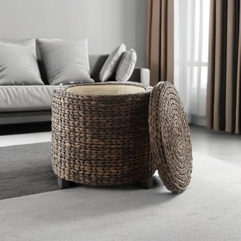 Espresso Handwoven Water Hyacinth Seventeen Inch Ottoman