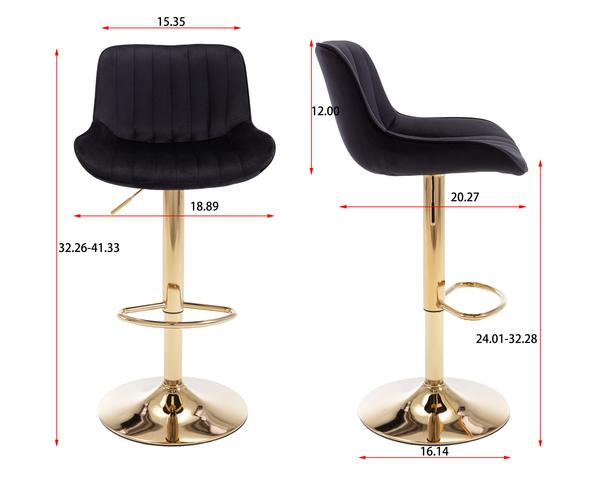 Chrome Footrest & Base Swivel Height-Adjustable Velvet Golden-Leg Bar Stool