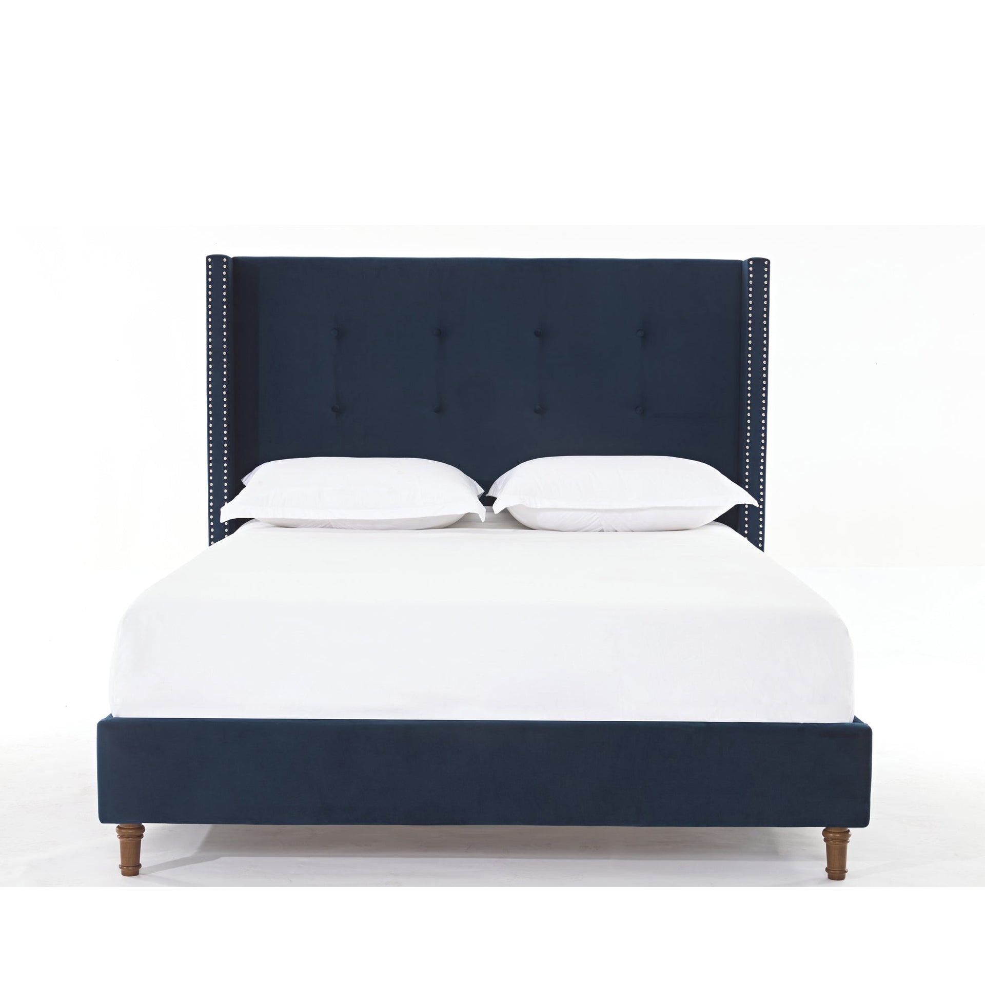 Peyton Upholstered Queen Bed with 54' High Headboard and Traditional Buttoned Tufting in Blue Velvet BLAKHOM