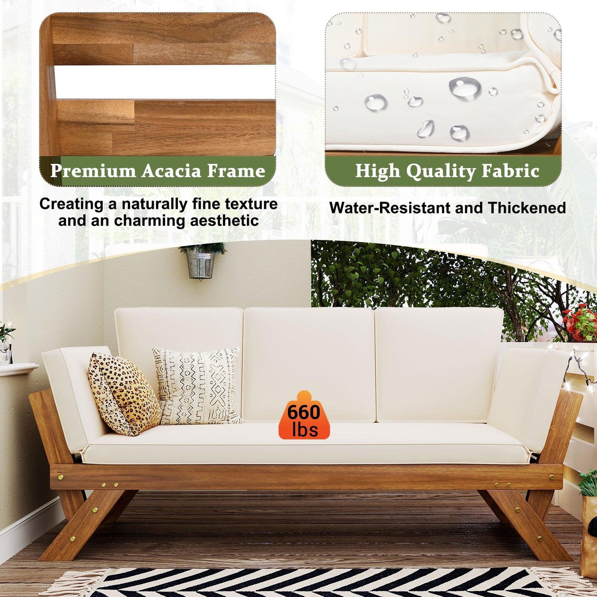 Outdoor Adjustable Patio Wooden Daybed Sofa