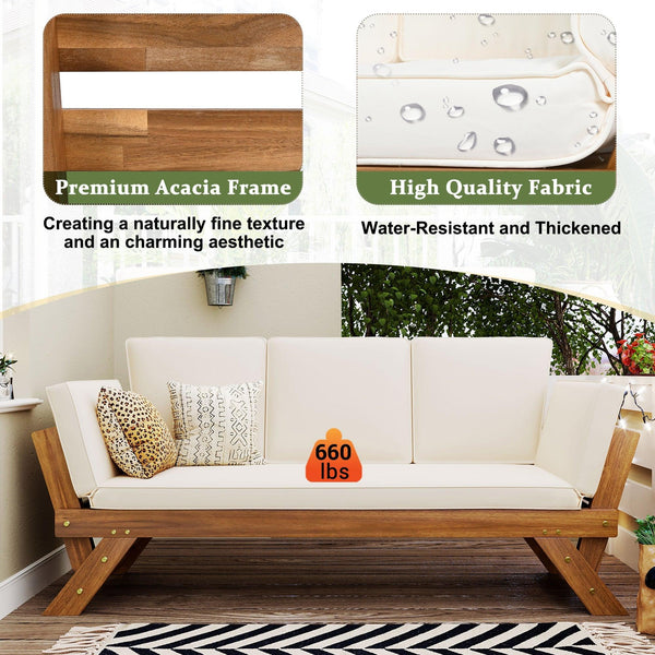 Outdoor Adjustable Patio Wooden Daybed Sofa