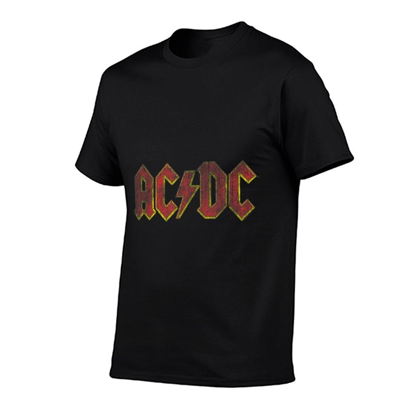 ACDC Distressed Red Logo Rock Music Band  Rolled Sleeves T-Shirt