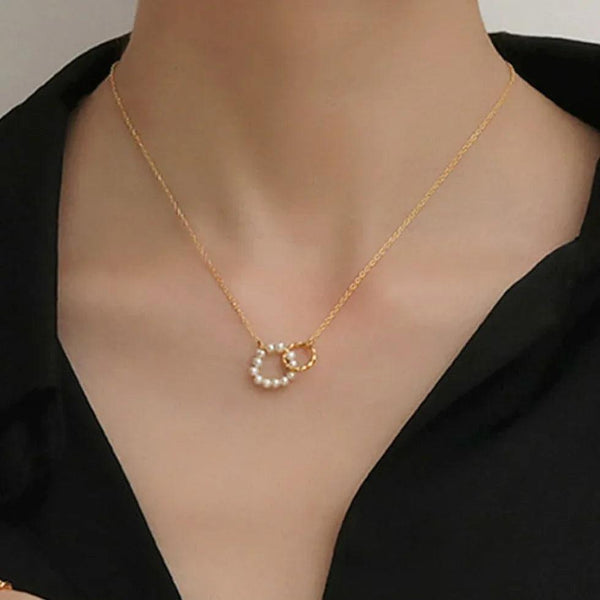 Gold & Pearl Hoop Link Pendant Necklace - Gifts for You 'n Me
