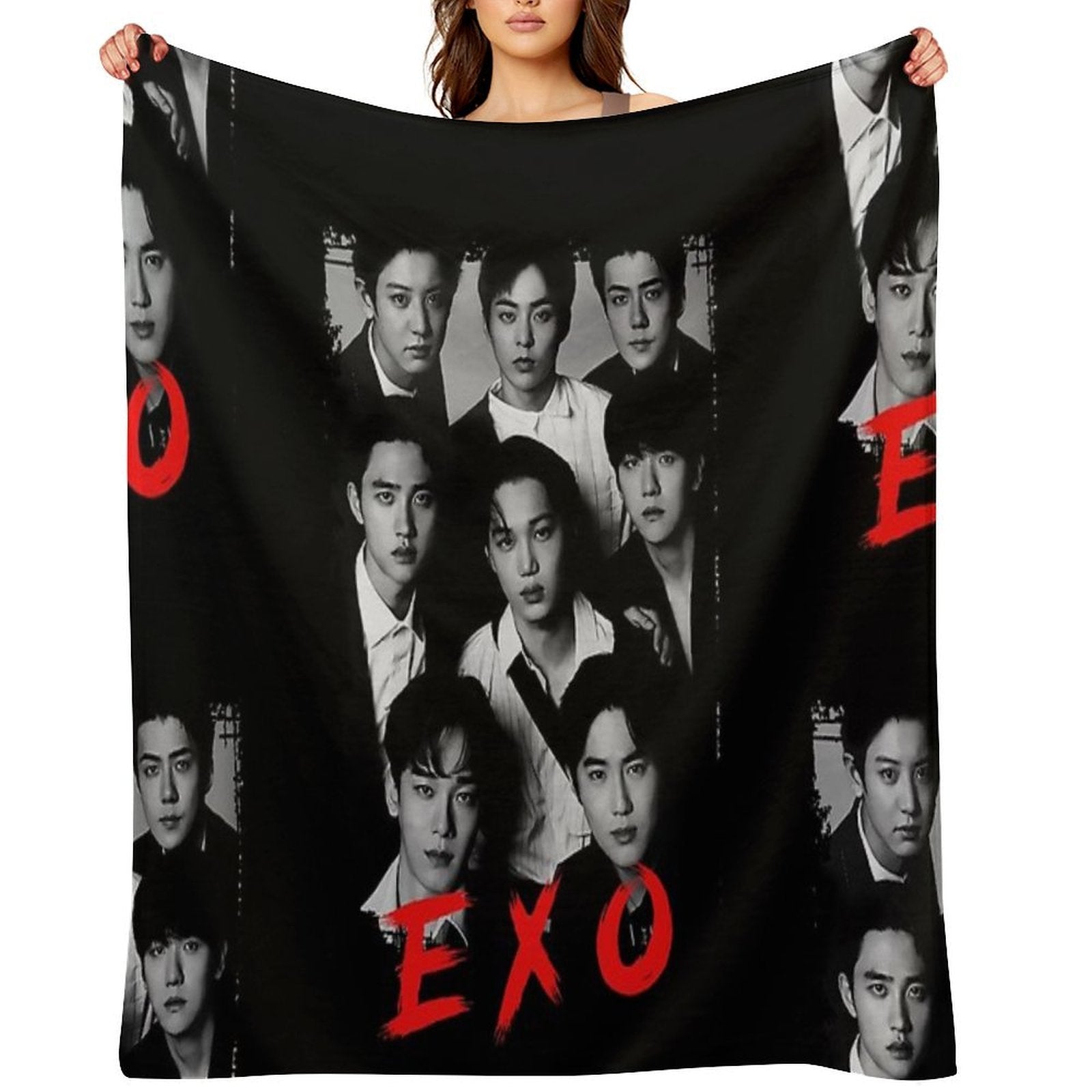 EXO Kpop Group Members Black And White Korean Kpop RGB Color Design Wrinkle-free Throw Blanket