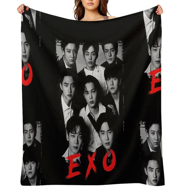 EXO Kpop Group Members Black And White Korean Kpop RGB Color Design Wrinkle-free Throw Blanket