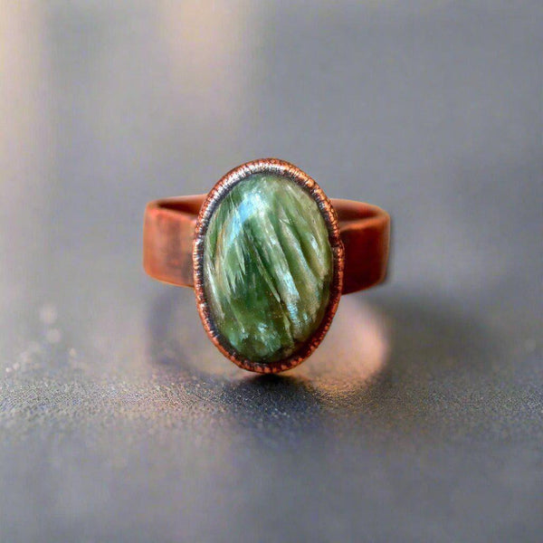 Copper Seraphinite Ring Heart Healing and Calm | By Blackbird & Sage