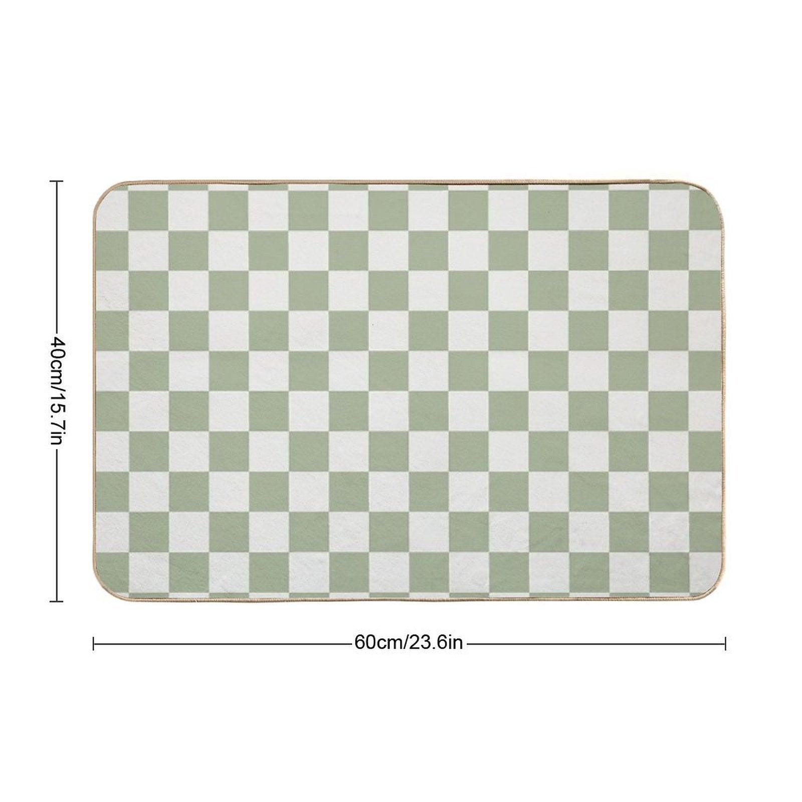 Checkerboard Mini Check Pattern in Sage Green And Off White Bath Mat