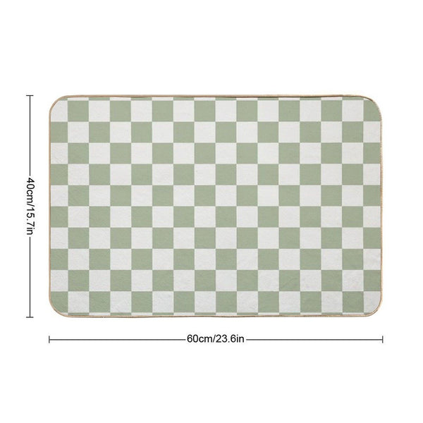 Checkerboard Mini Check Pattern in Sage Green And Off White Bath Mat