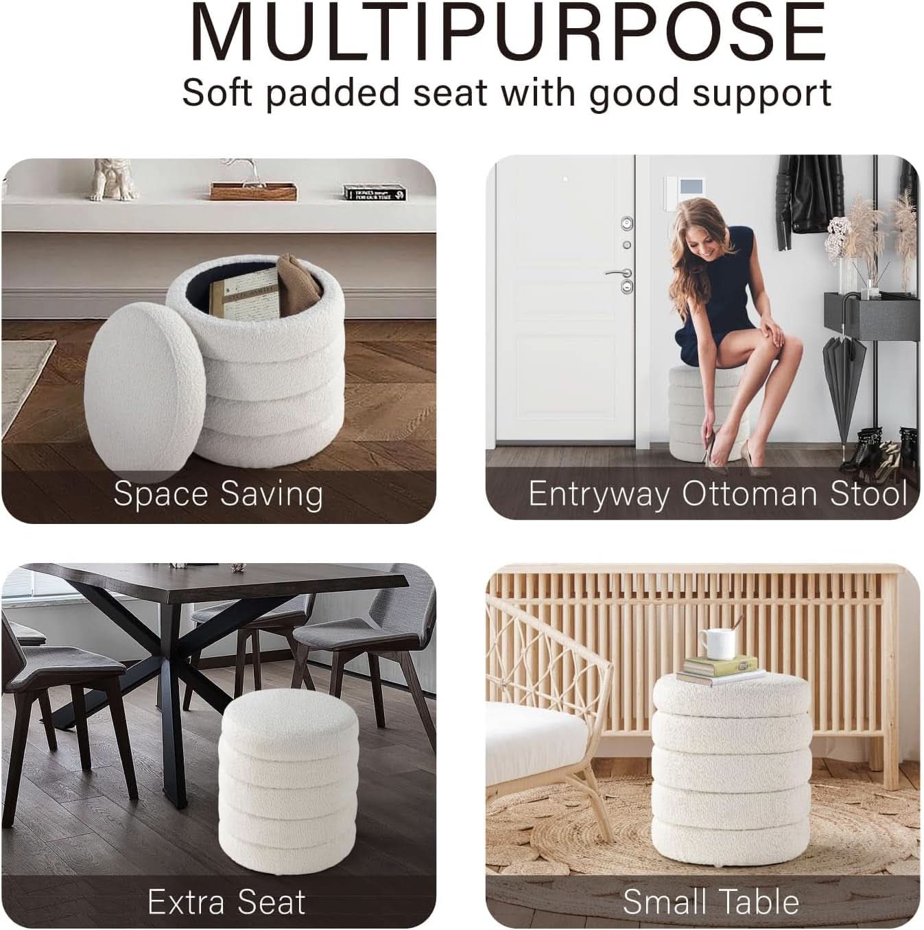 Round Ottoman With Hidden Storage And Cushioned Top