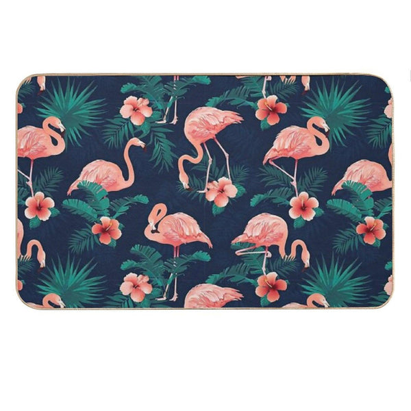 Flamingo Hibiscus Tropical Leaves Bath Mat