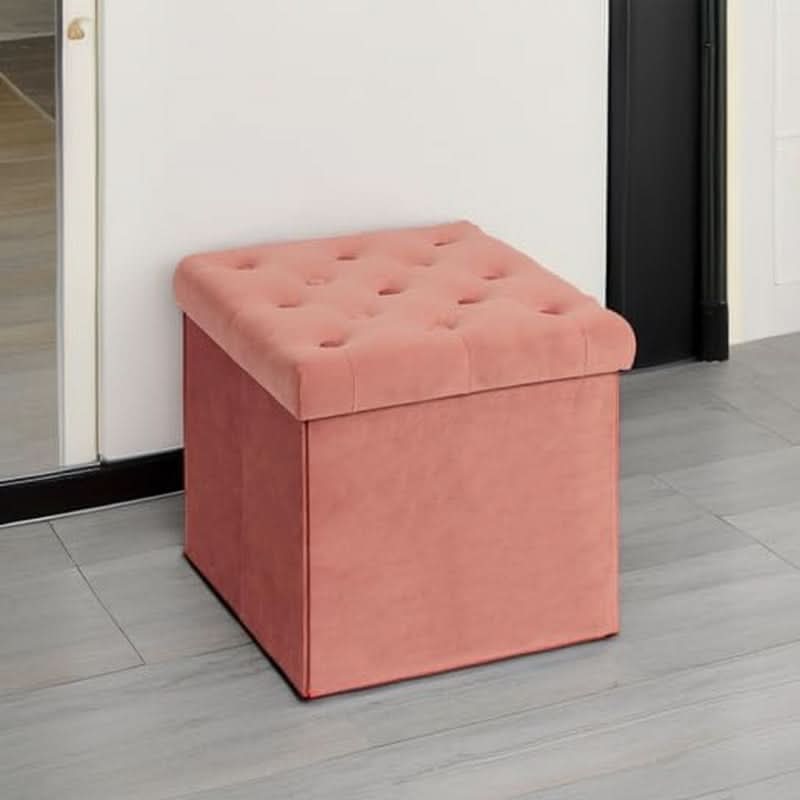 Warm Red Velvet Tufted Upholstered Storage Ottoman